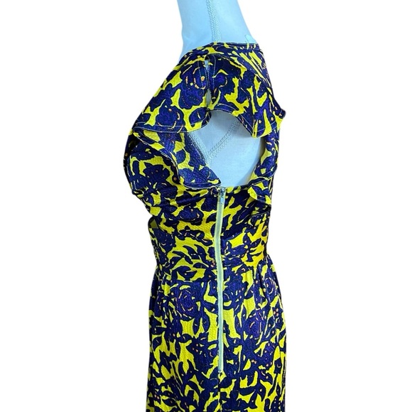 A.L.C. Valencia Silk Floral Midi Dress Yellow Purple Cut-Out Ruffle Hem Sz 2 - Picture 11 of 16